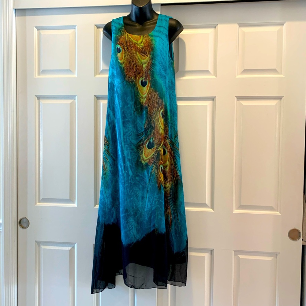 Peacock Maxidress with belt, size medium - Picture 9 of 9